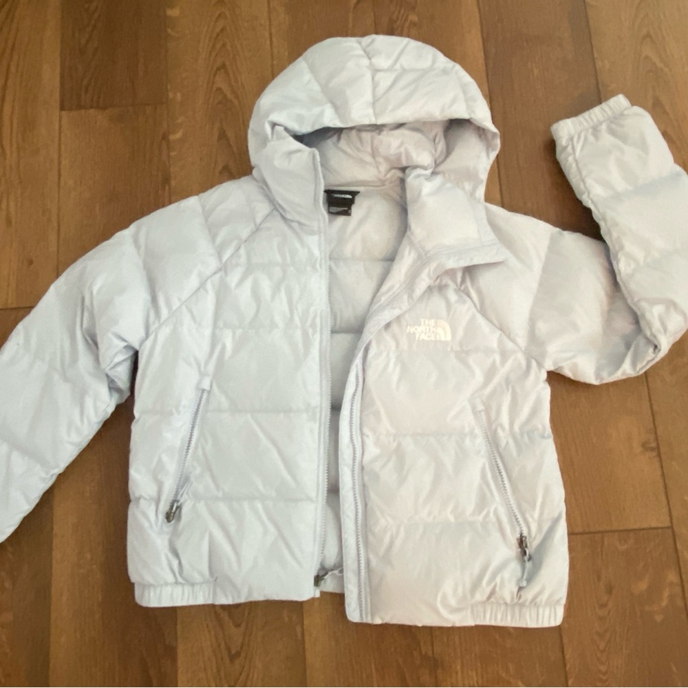 The North Face Light Gray Hooded Puffer Jacket